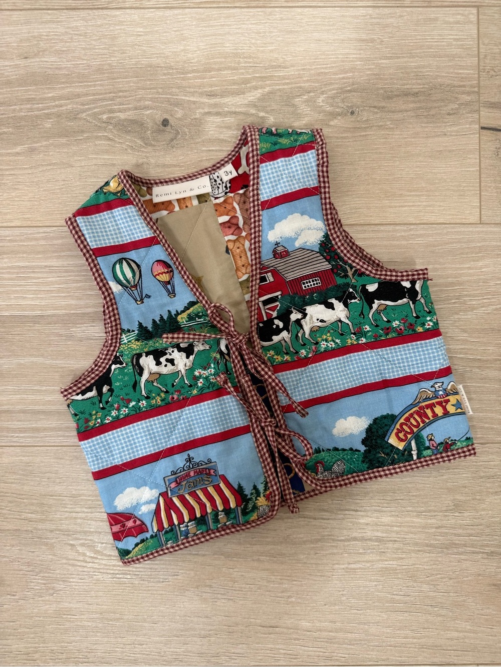 Remi Lyn & Co. Quilted Farm County Cottage Core Tie Front Vest